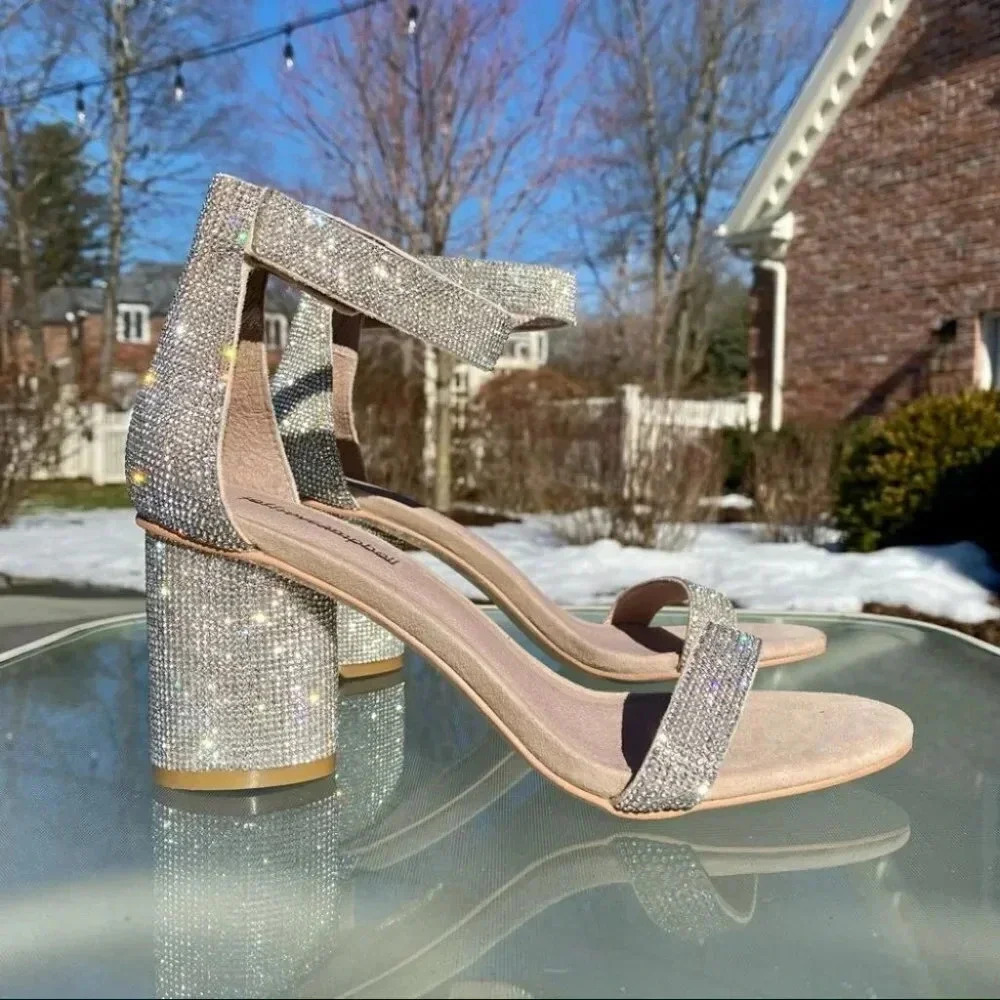 Jeffrey Campbell Rhinestone Open-toe Block Heels Womens Size 7.5